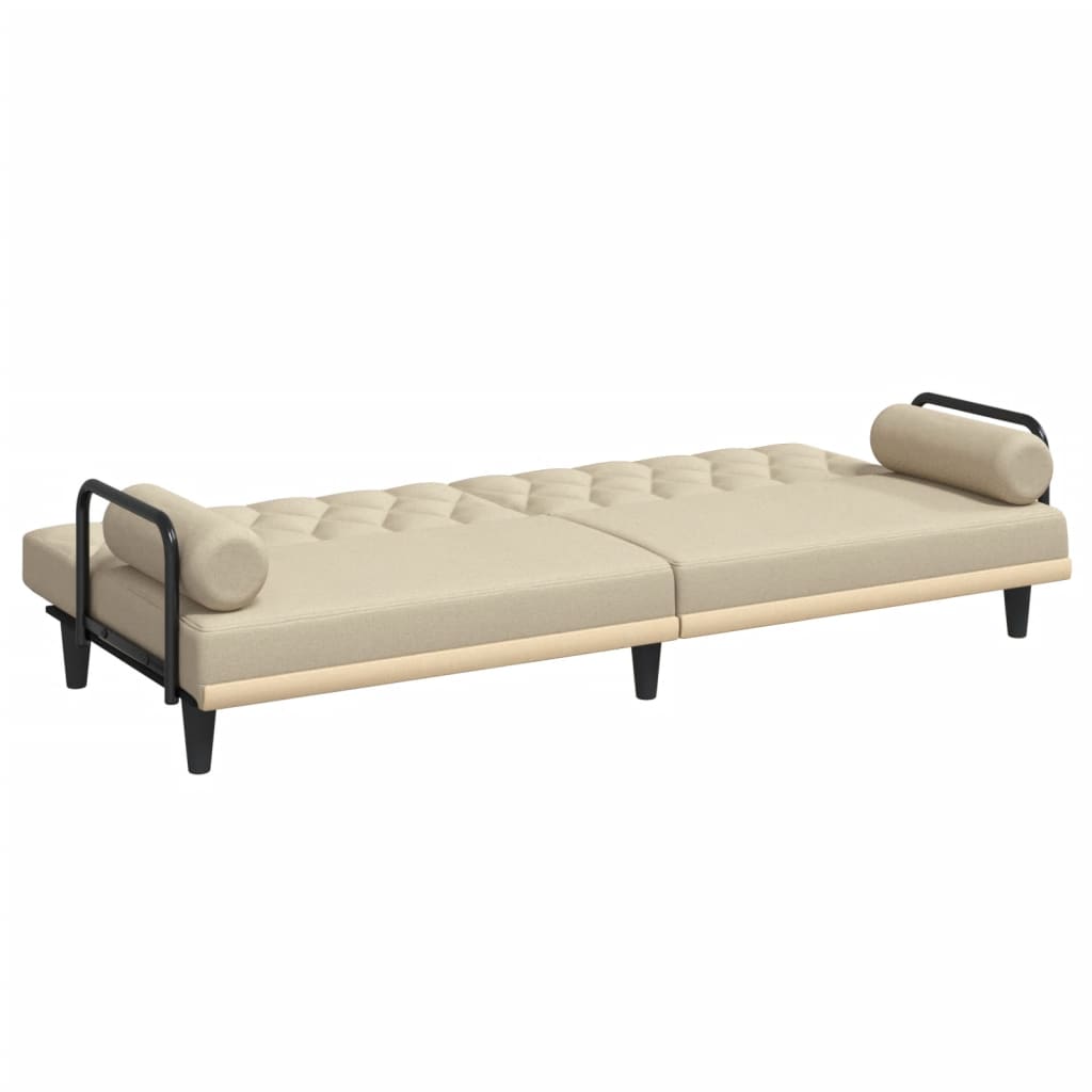 Schlafsofa mit Armlehnen Creme Stoff