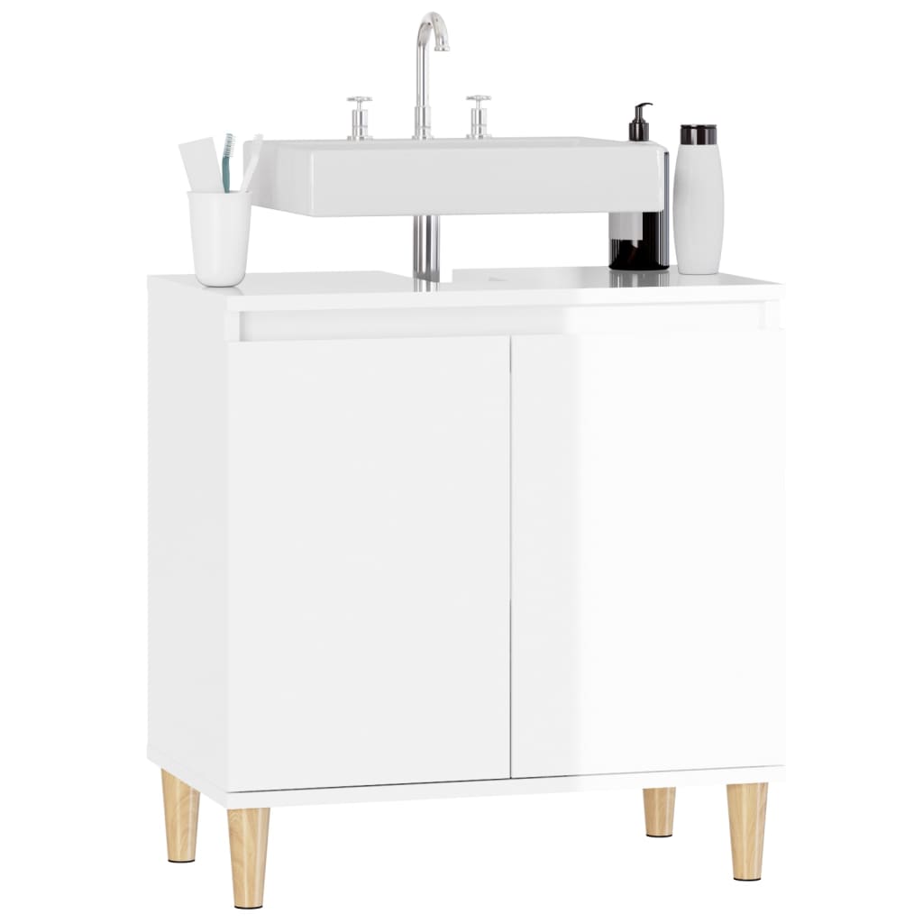 Waschbeckenunterschrank Hochglanz-Weiß 58x33x60cm Holzwerkstoff