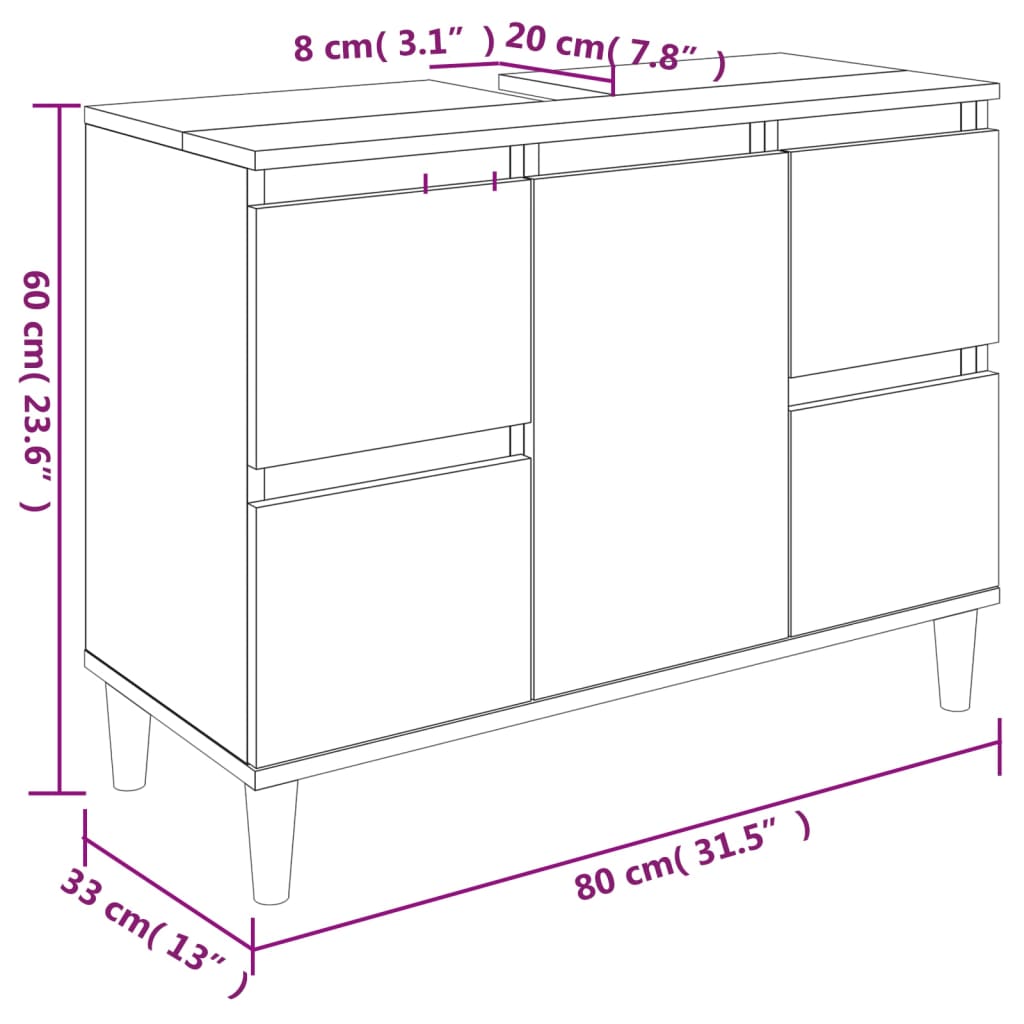 Waschbeckenunterschrank Hochglanz-Weiß 80x33x60cm Holzwerkstoff