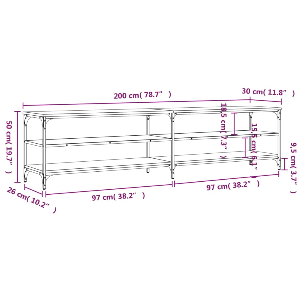 TV-Schrank Sonoma-Eiche 200x30x50 cm Holzwerkstoff und Metall