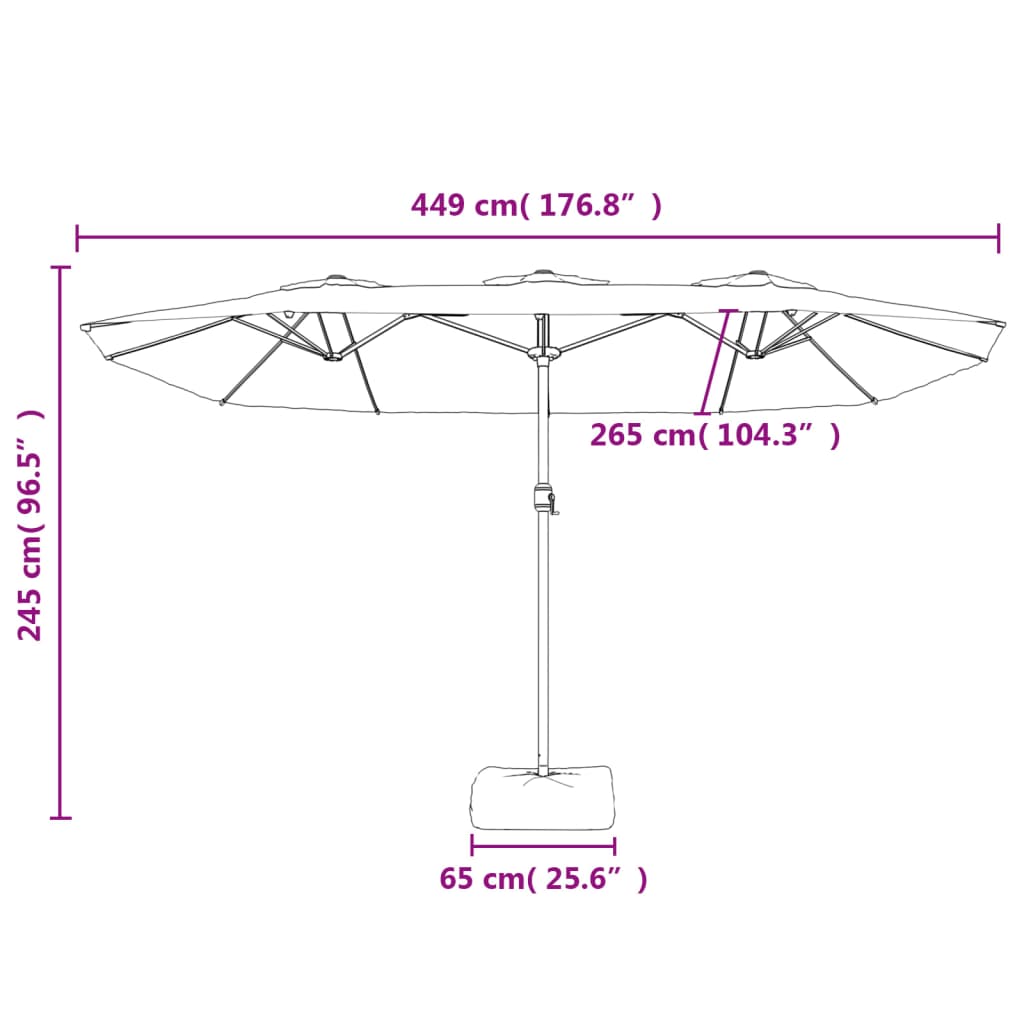 Doppelsonnenschirm mit LEDs Azurblau 449x245 cm