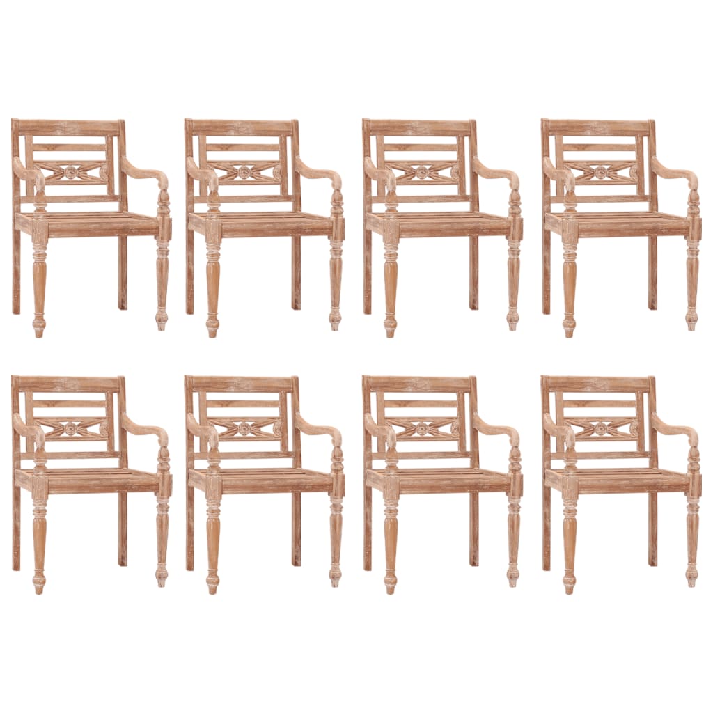 Batavia-Stühle 8 Stk. Weiß Massivholz Teak