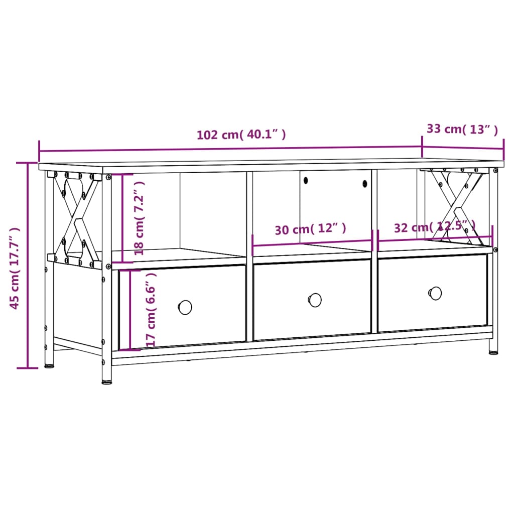 TV-Schrank Räuchereiche 102x33x45 cm Holzwerkstoff & Eisen