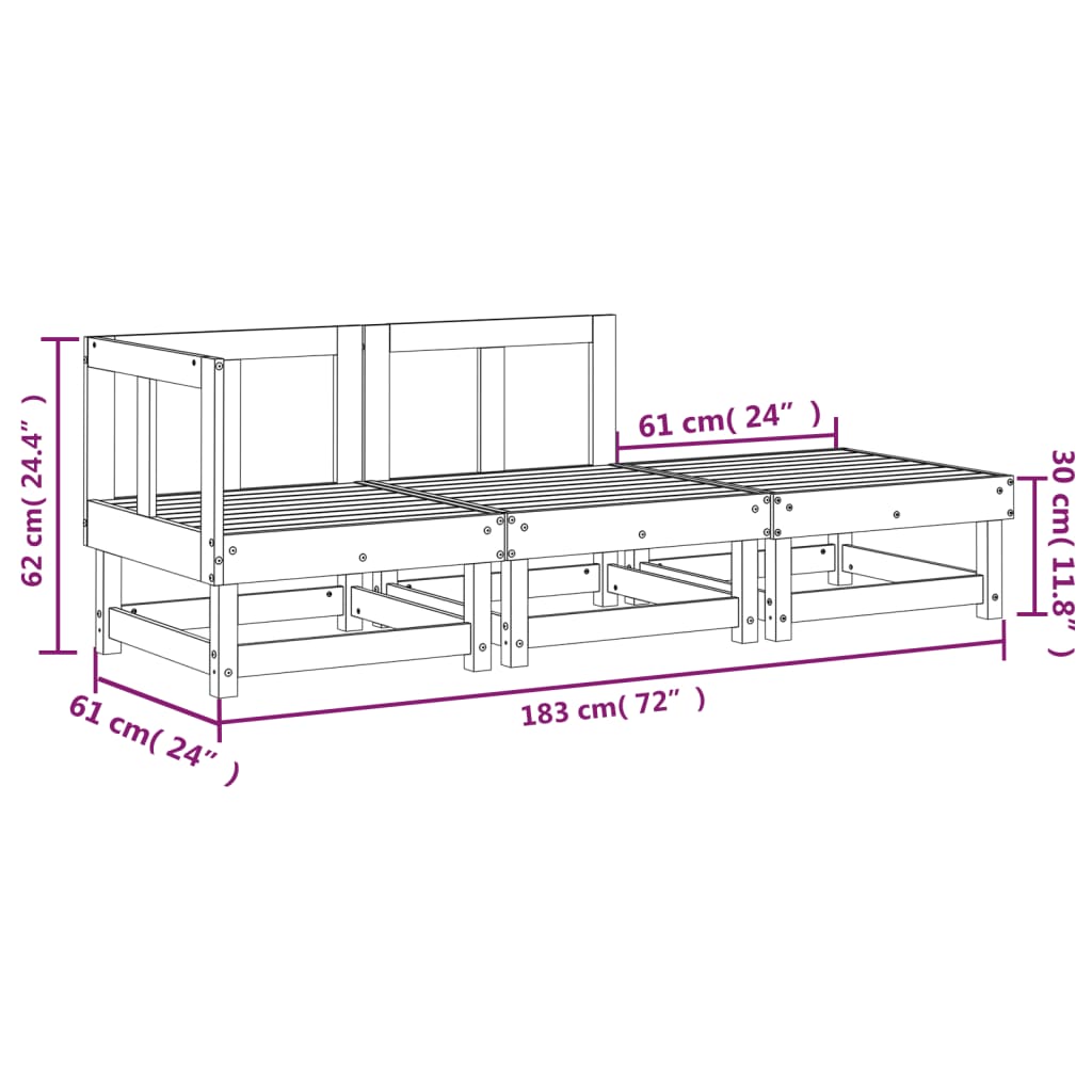 3-tlg. Garten-Lounge-Set Honigbraun Massivholz Kiefer