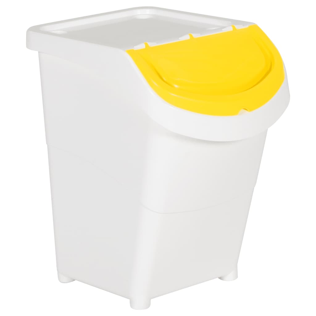 Abfallbehälter mit Deckeln 3 Stk. Stapelbar Weiß PP 120 L