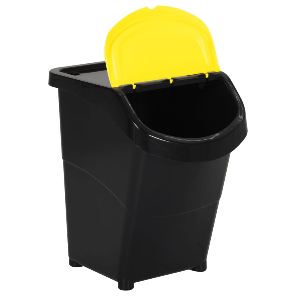 Abfallbehälter mit Deckeln 3 Stk. Stapelbar Schwarz PP 120 L
