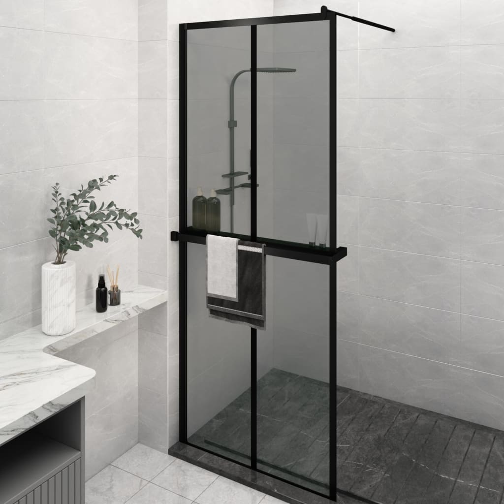 Duschwand mit Ablage für Walk-In-Dusche Schwarz 80x195 cm ESG