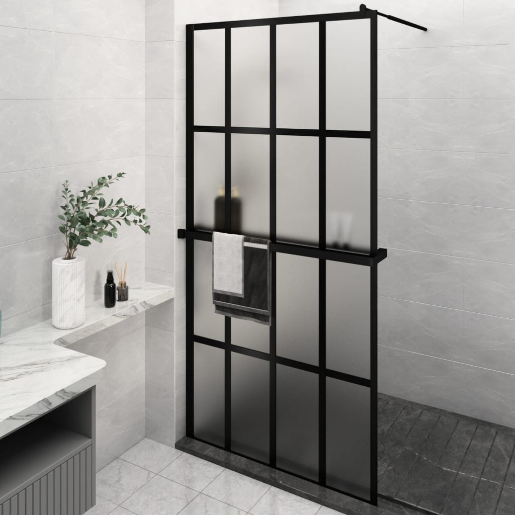 Duschwand mit Ablage für Walk-In-Dusche Schwarz 118x190 cm ESG