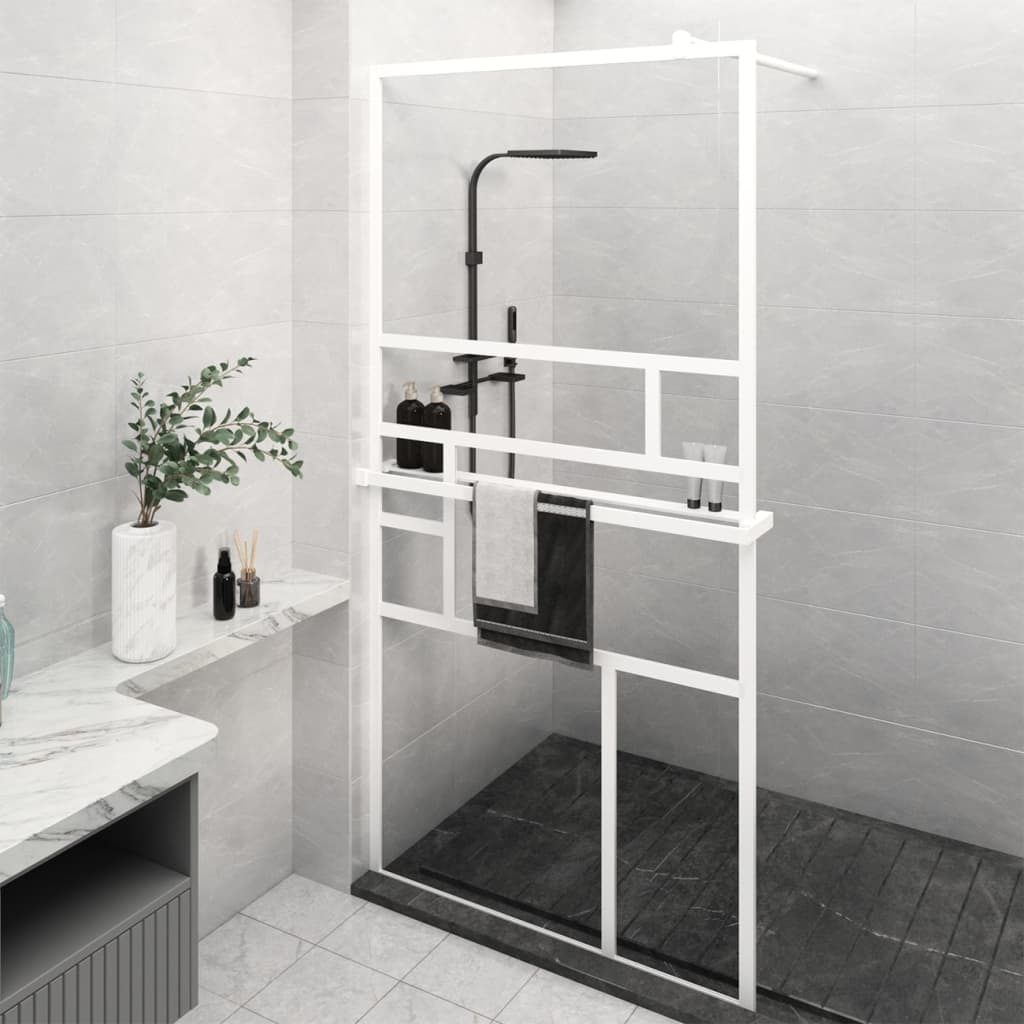 Duschwand mit Ablage für Walk-In-Dusche Weiß 115x195 cm ESG