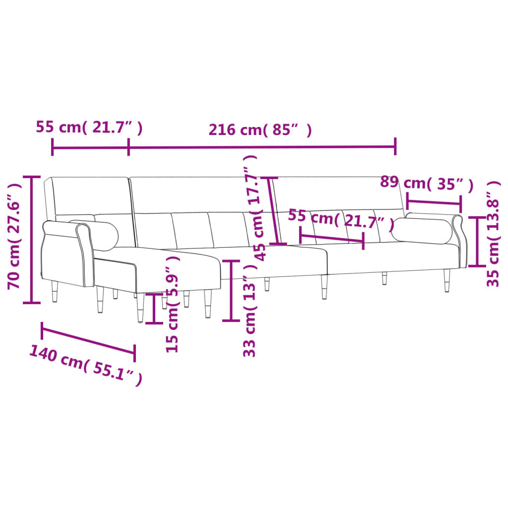 Schlafsofa in L-Form Gelb 271x140x70 cm Samt