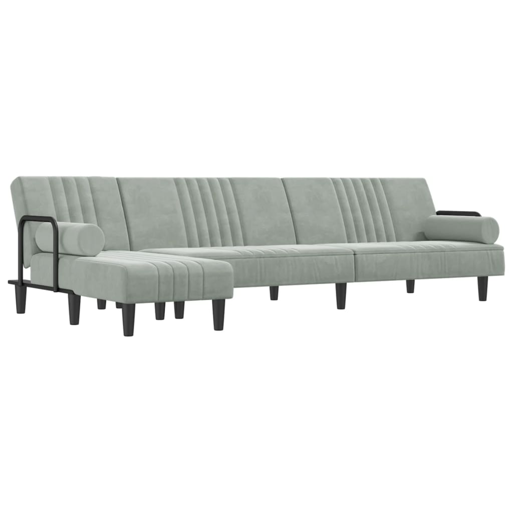 Schlafsofa in L-Form Hellgrau 260x140x70 cm Samt