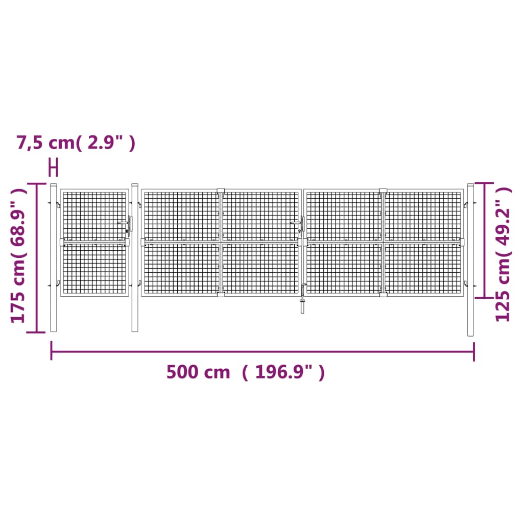 Mesh-Gartentor Silbern 500x175 cm Verzinkter Stahl