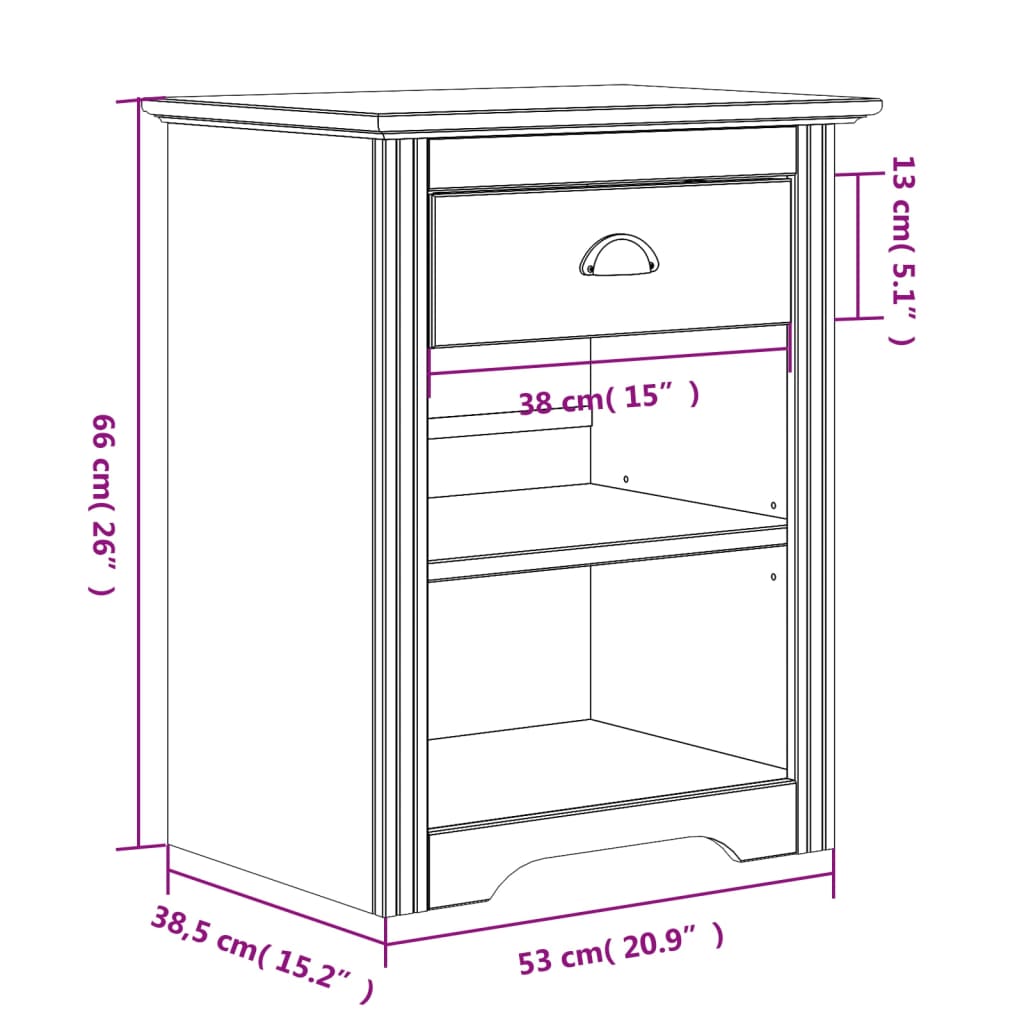 Nachttisch BODO Grau 53x38,5x66 cm Massivholz Kiefer