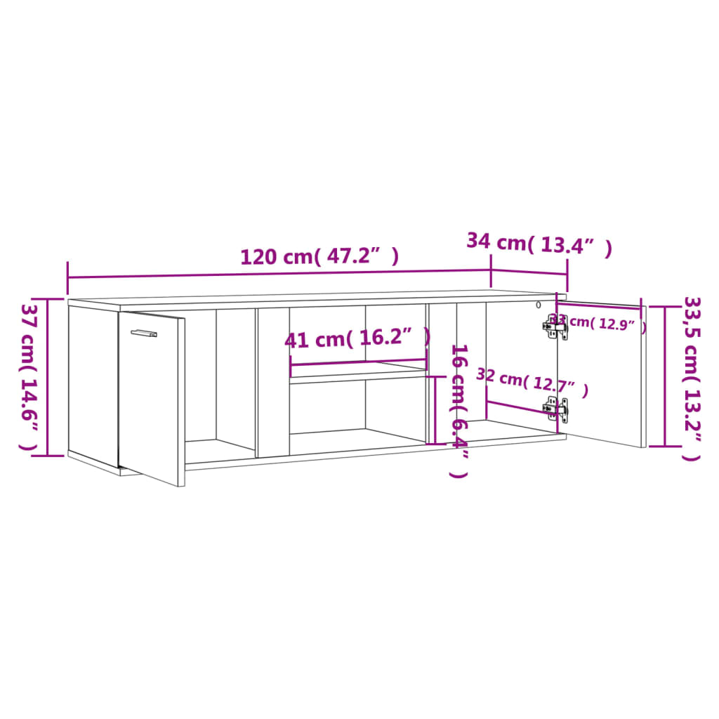 TV-Schrank Braun Eichen-Optik 120x34x37 cm Holzwerkstoff