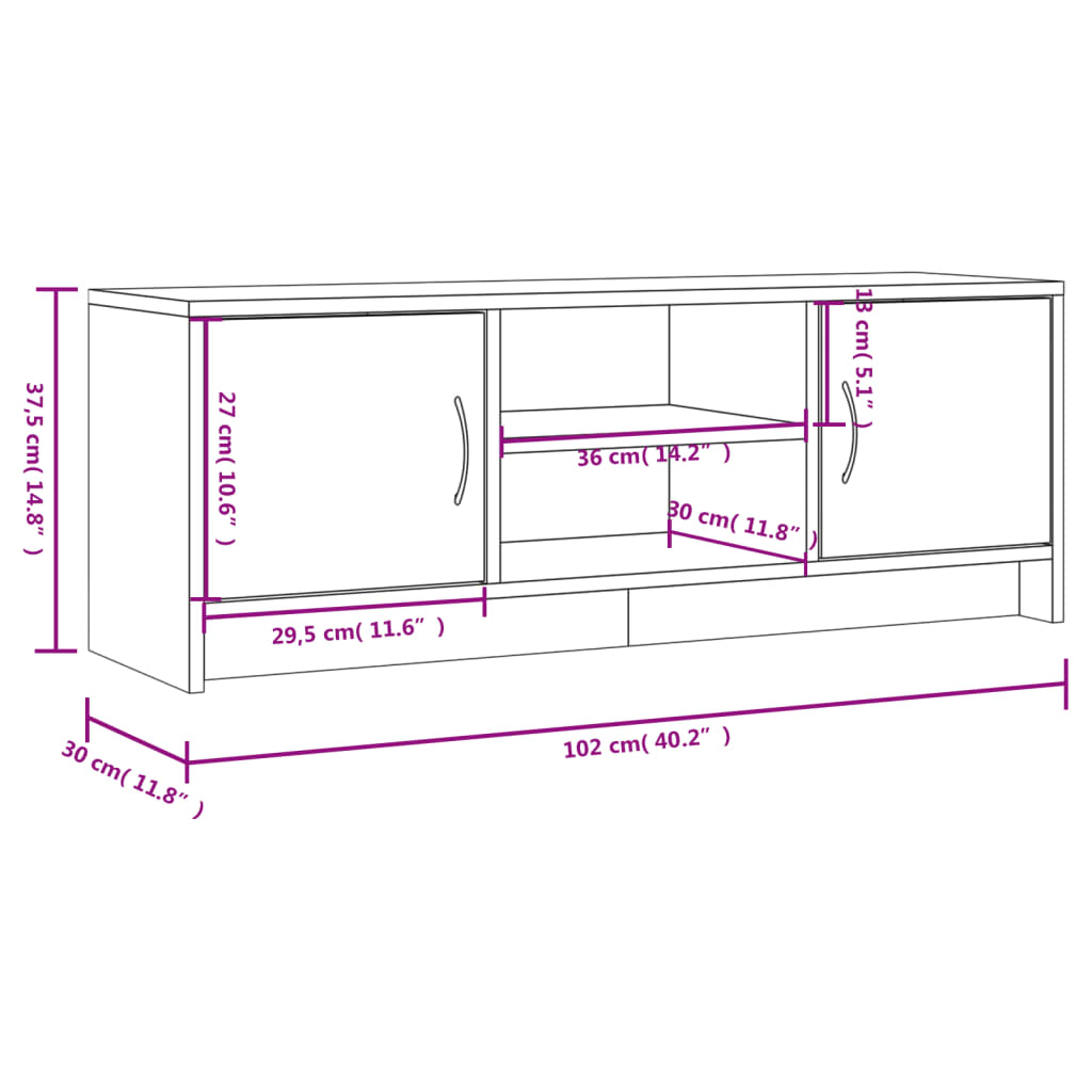 TV-Schrank Weiß 102x30x37,5 cm Holzwerkstoff