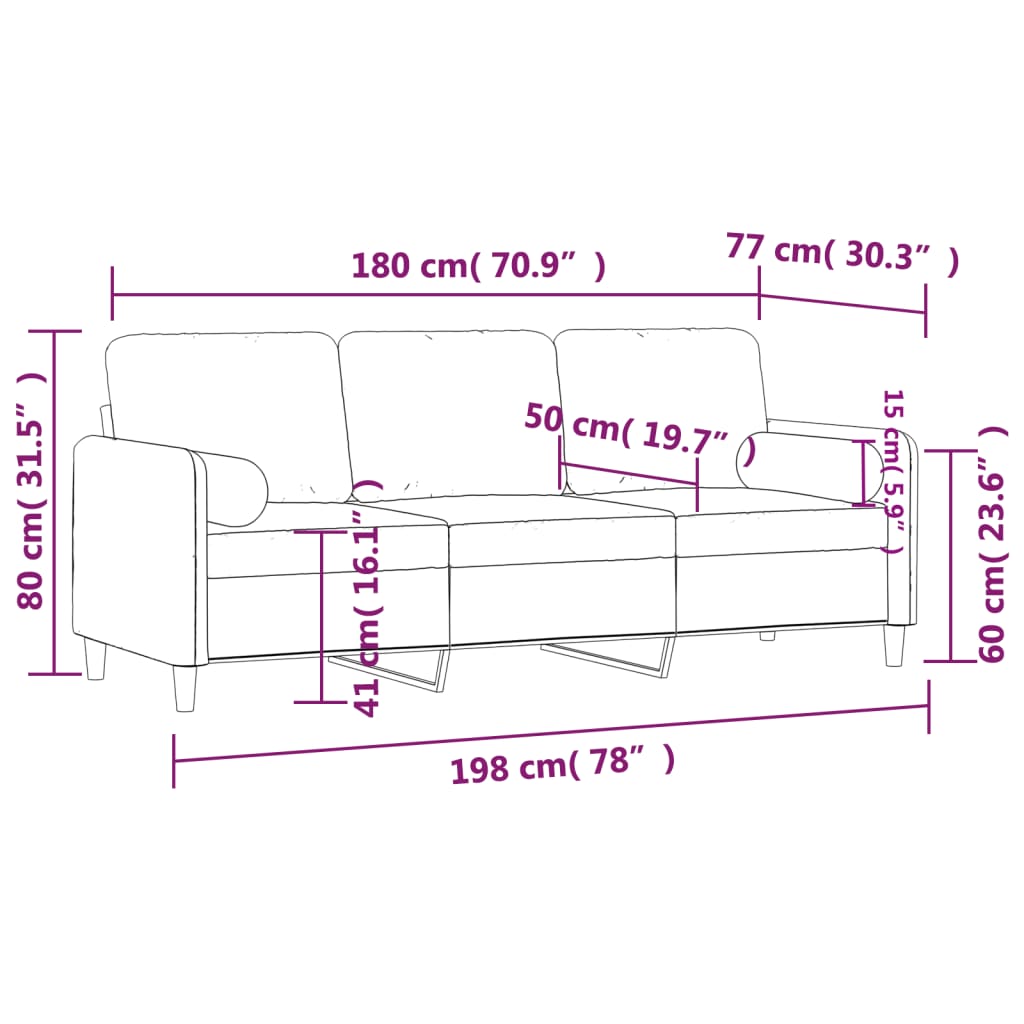 3-Sitzer-Sofa mit Zierkissen Gelb 180 cm Samt