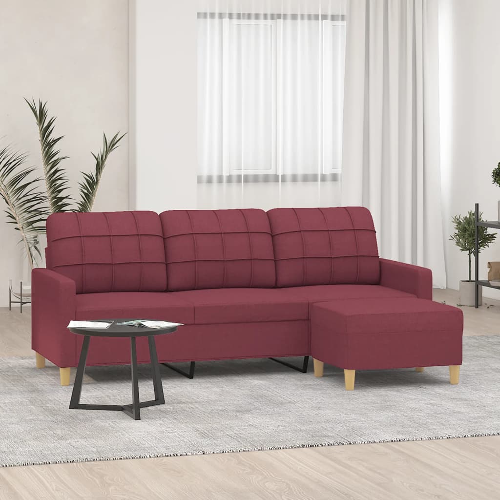 3-Sitzer-Sofa mit Hocker Weinrot 180 cm Stoff