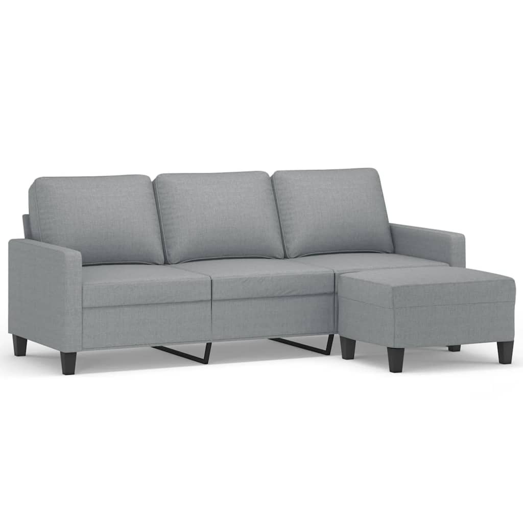 3-Sitzer-Sofa mit Hocker Hellgrau 180 cm Stoff