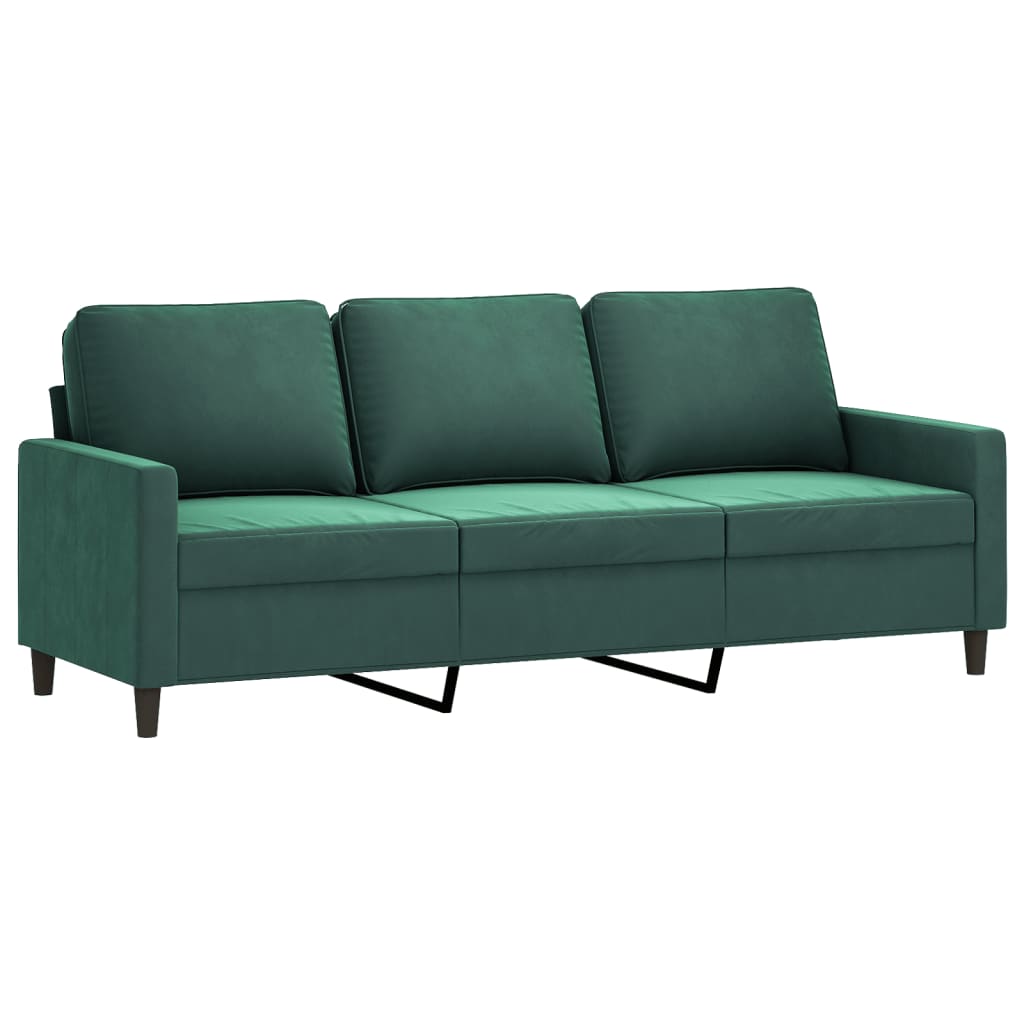 3-Sitzer-Sofa mit Hocker Dunkelgrün 180 cm Samt