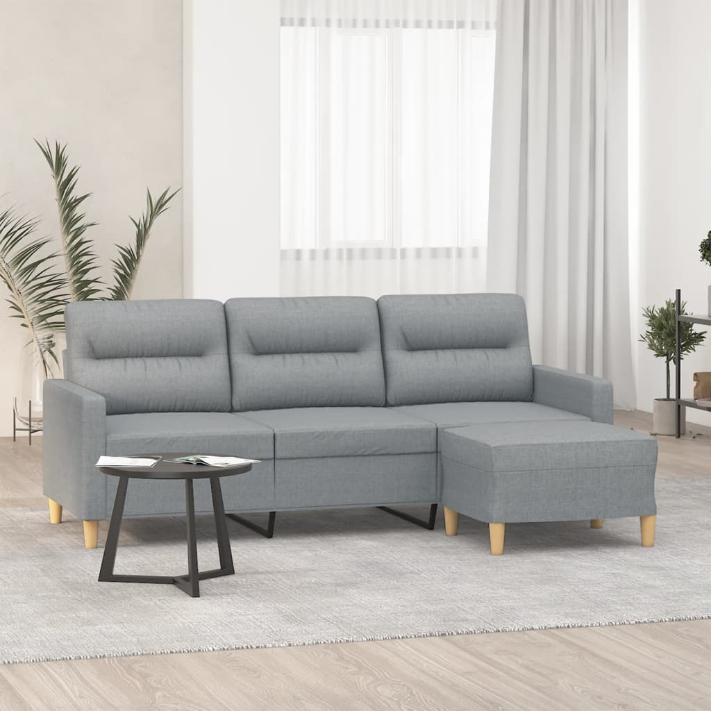 3-Sitzer-Sofa mit Hocker Hellgrau 180 cm Stoff