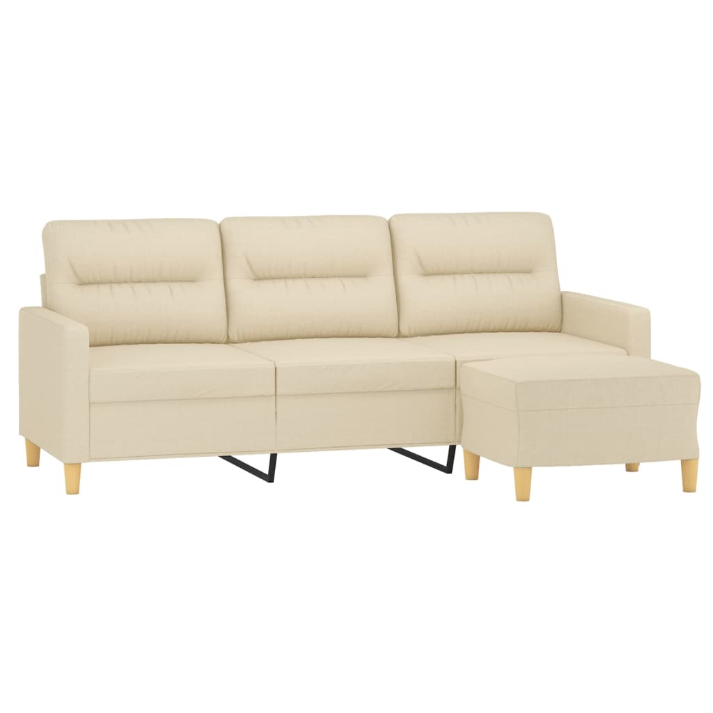 3-Sitzer-Sofa mit Hocker Creme 180 cm Stoff