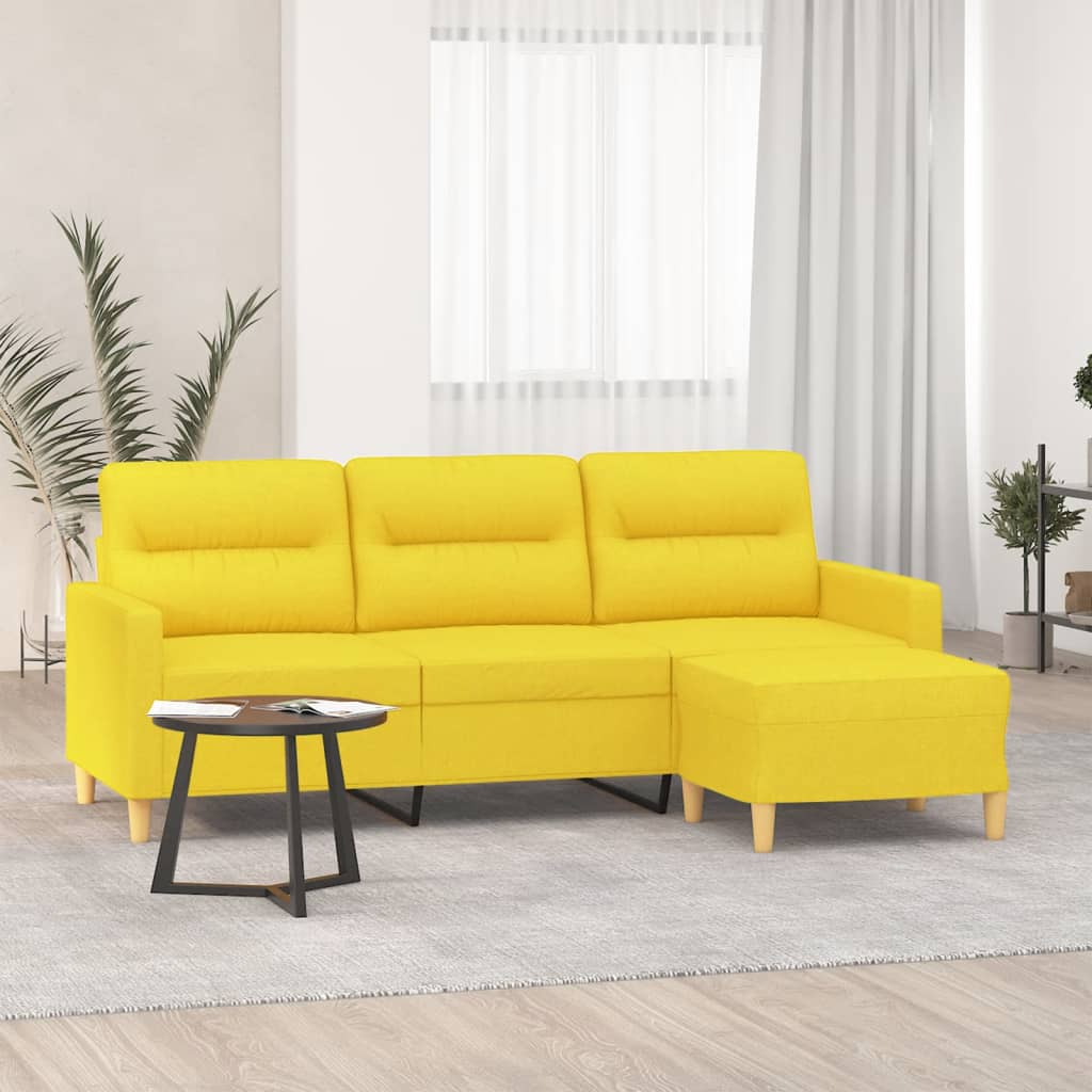 3-Sitzer-Sofa mit Hocker Hellgelb 180 cm Stoff