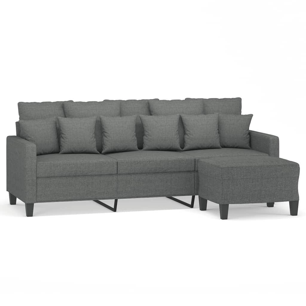 3-Sitzer-Sofa mit Hocker Dunkelgrau 180 cm Stoff