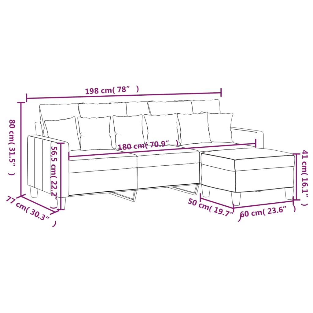 3-Sitzer-Sofa mit Hocker Dunkelgrau 180 cm Stoff