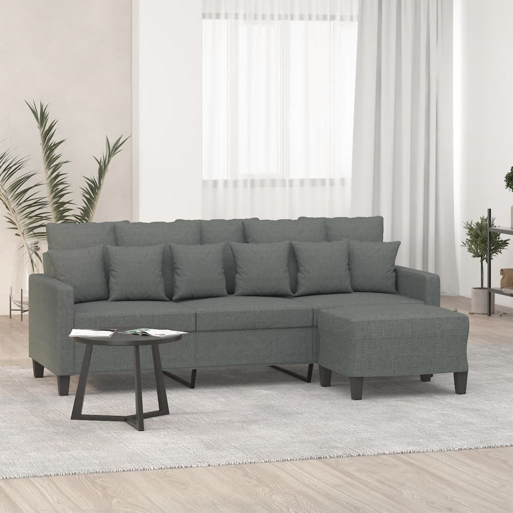 3-Sitzer-Sofa mit Hocker Dunkelgrau 180 cm Stoff