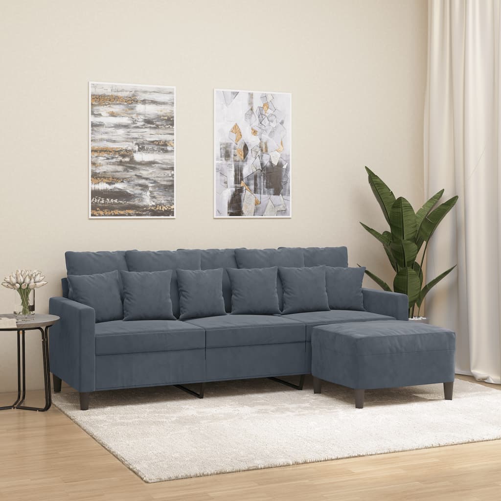 3-Sitzer-Sofa mit Hocker Dunkelgrau 180 cm Samt