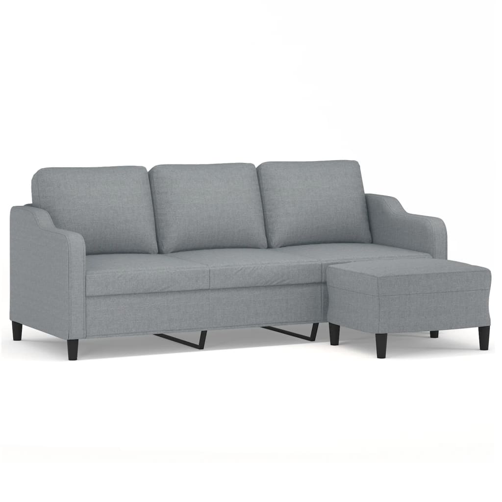 3-Sitzer-Sofa mit Hocker Hellgrau 180 cm Stoff