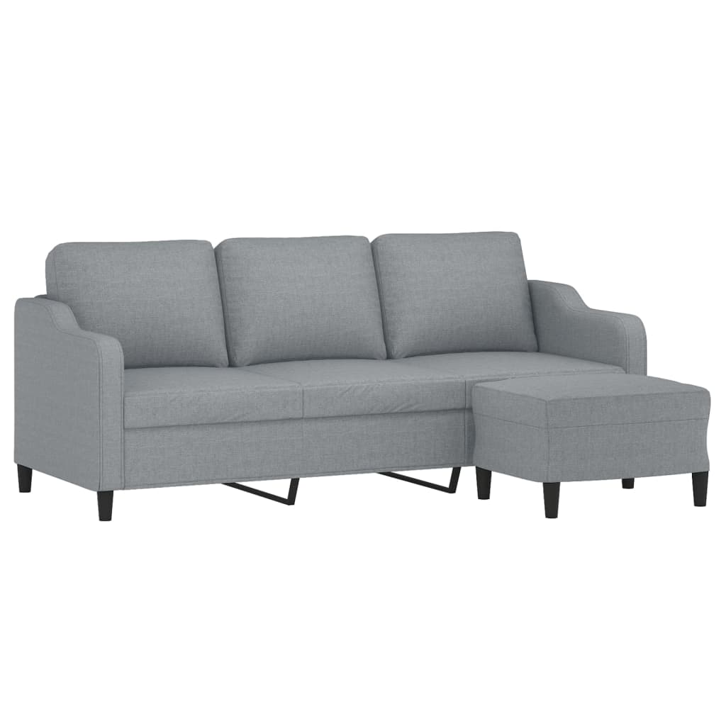 3-Sitzer-Sofa mit Hocker Hellgrau 180 cm Stoff