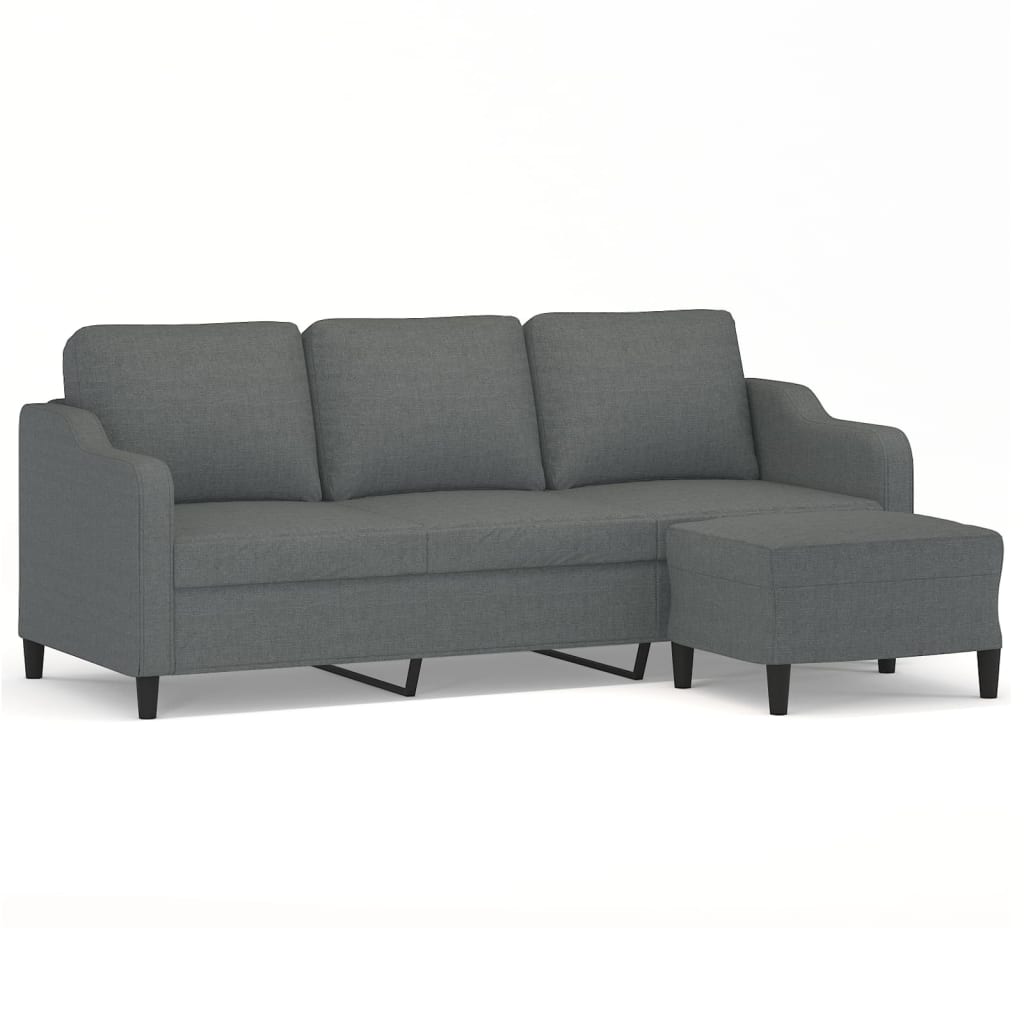 3-Sitzer-Sofa mit Hocker Dunkelgrau 180 cm Stoff