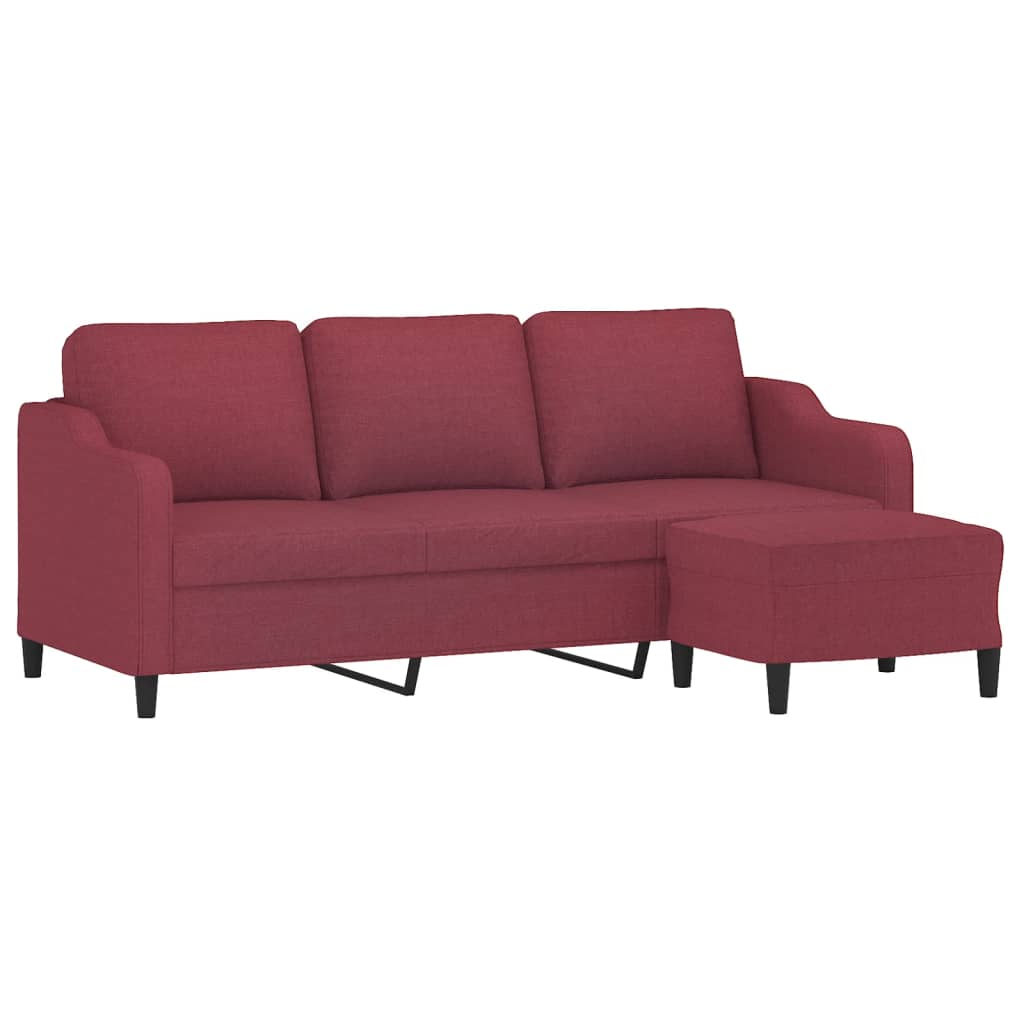 3-Sitzer-Sofa mit Hocker Weinrot 180 cm Stoff