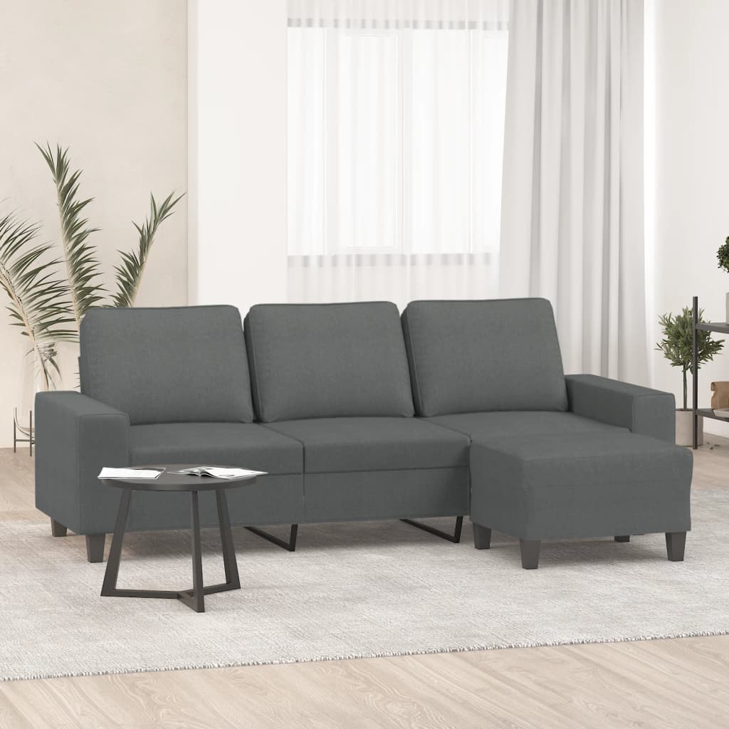 3-Sitzer-Sofa mit Hocker Dunkelgrau 180 cm Stoff