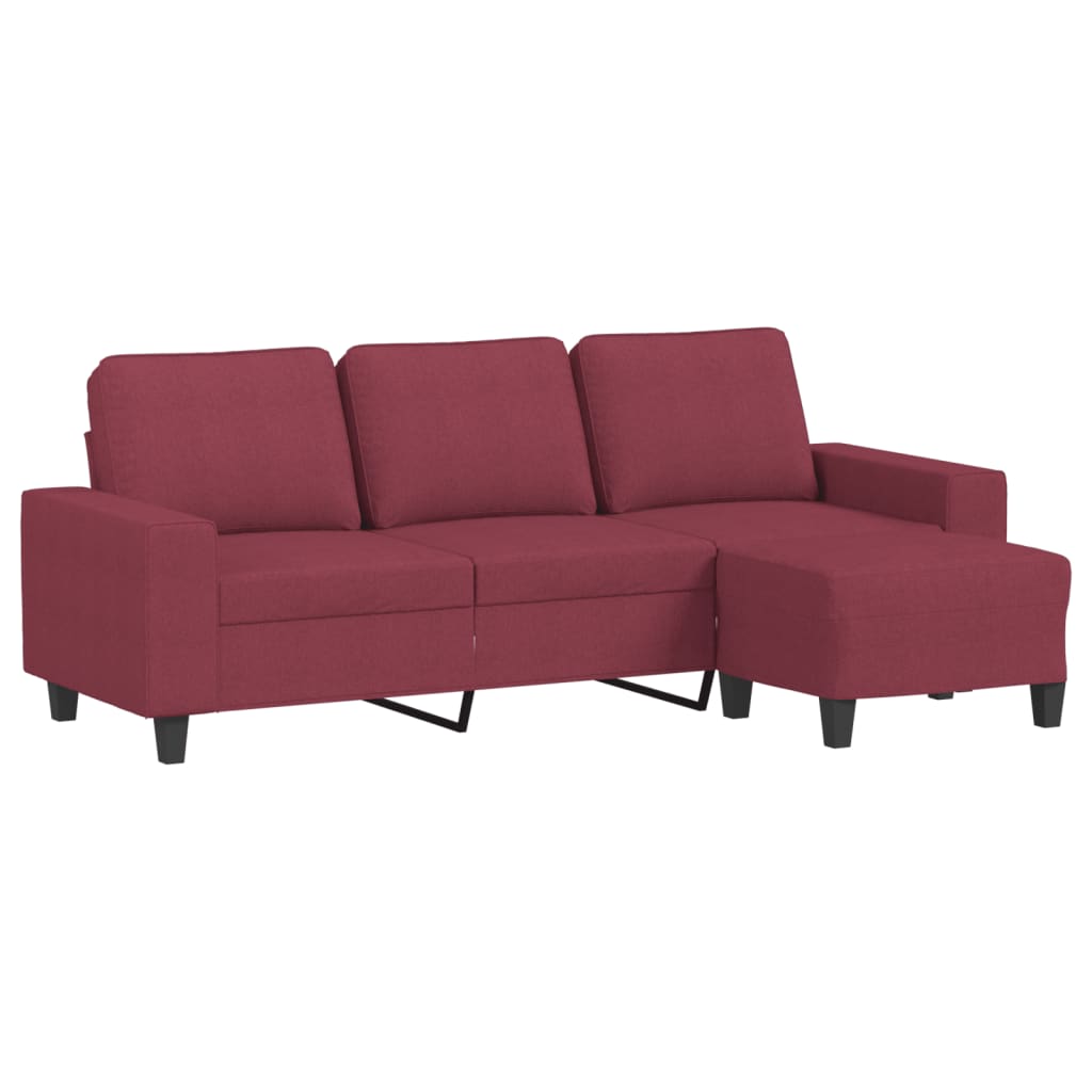 3-Sitzer-Sofa mit Hocker Weinrot 180 cm Stoff