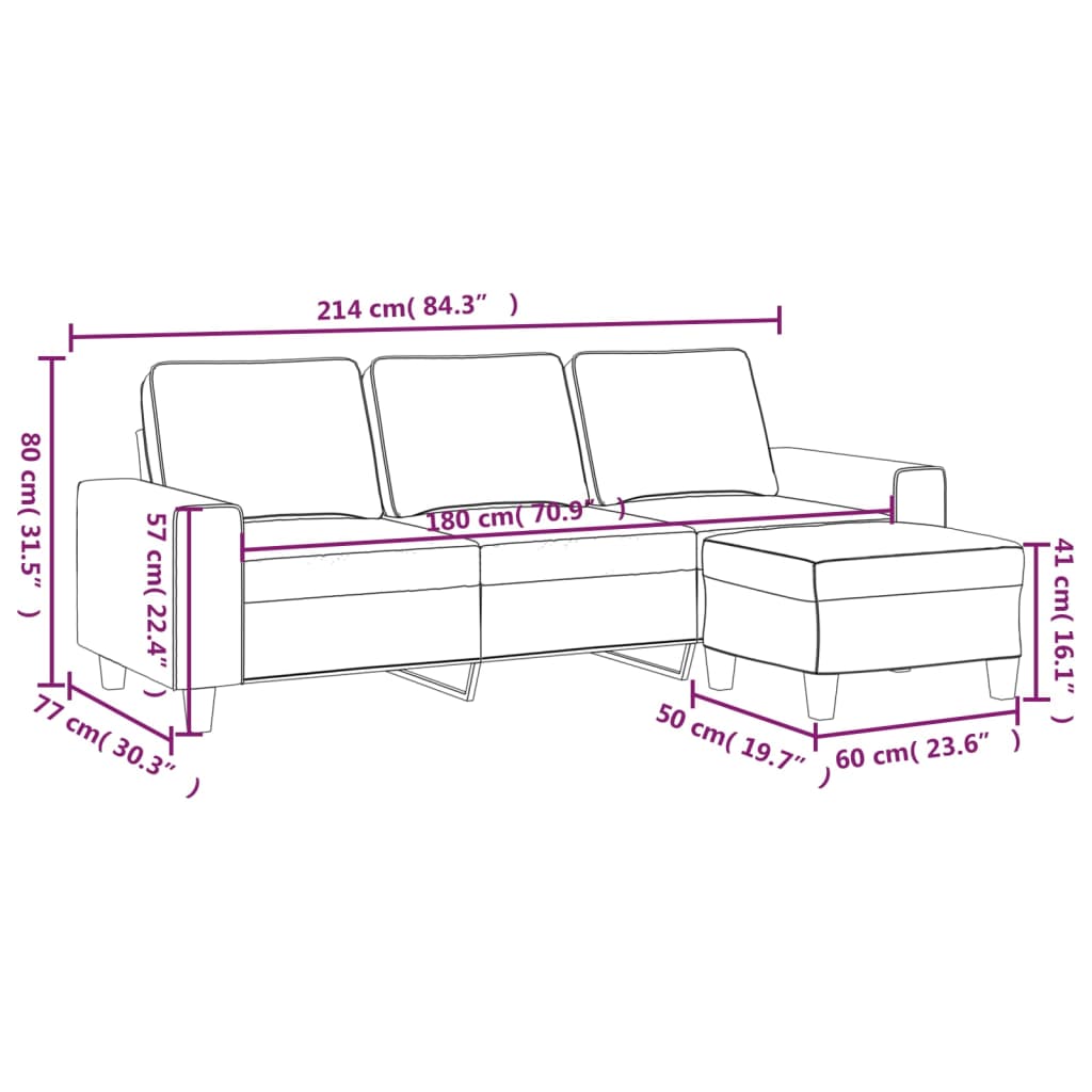 3-Sitzer-Sofa mit Hocker Taupe 180 cm Stoff