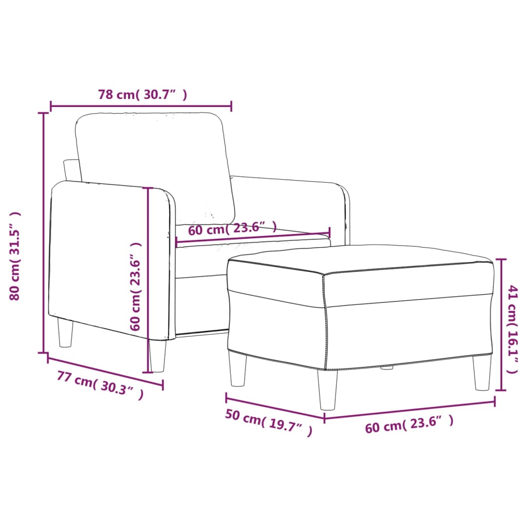 Sessel mit Hocker Dunkelgrau 60 cm Samt