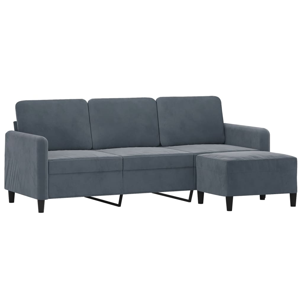 3-Sitzer-Sofa mit Hocker Dunkelgrau 180 cm Samt