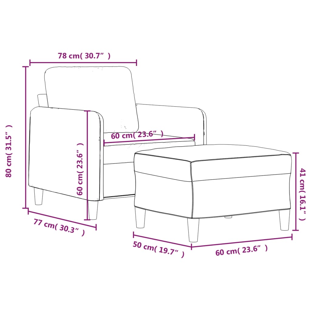 Sessel mit Hocker Weinrot 60 cm Stoff