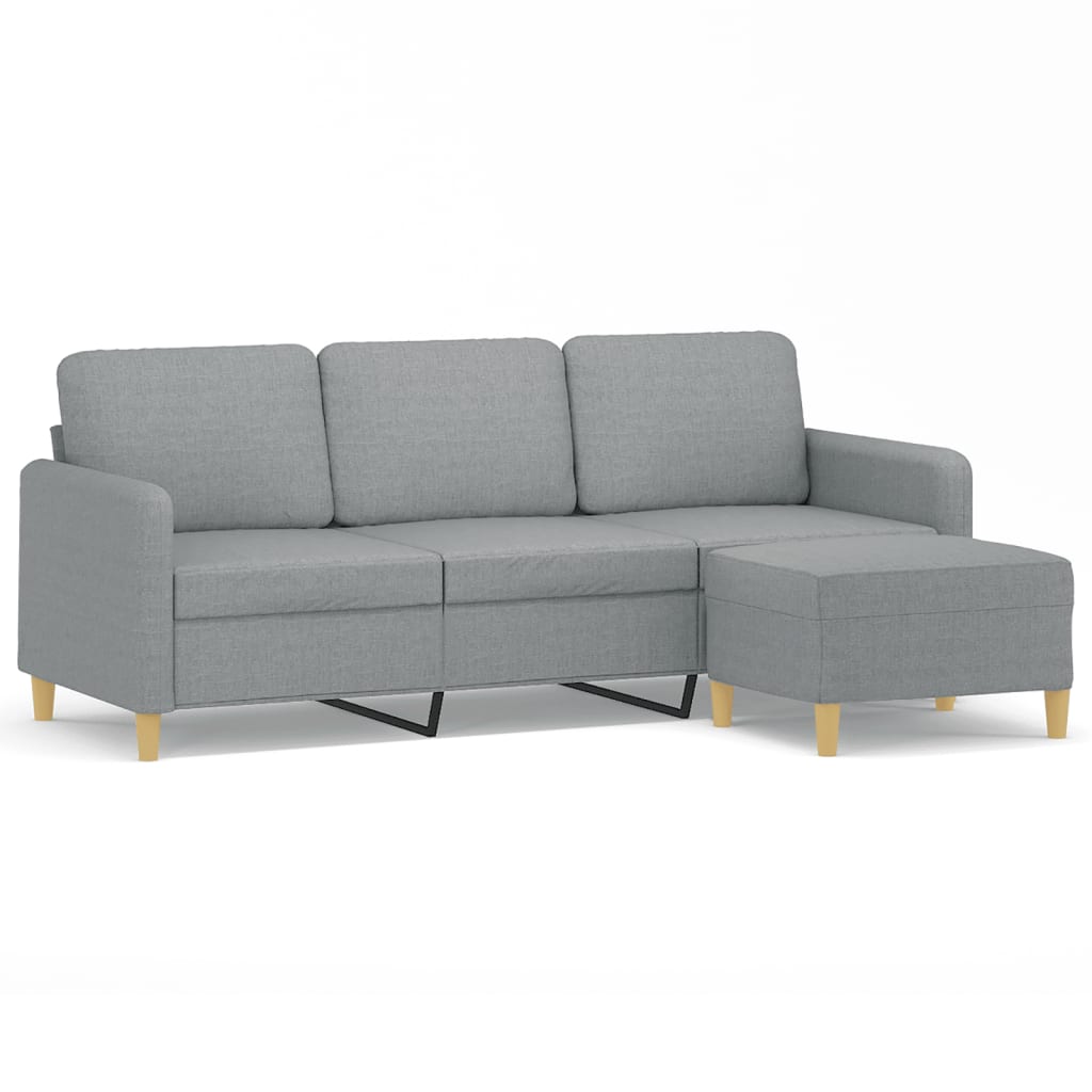 3-Sitzer-Sofa mit Hocker Hellgrau 180 cm Stoff