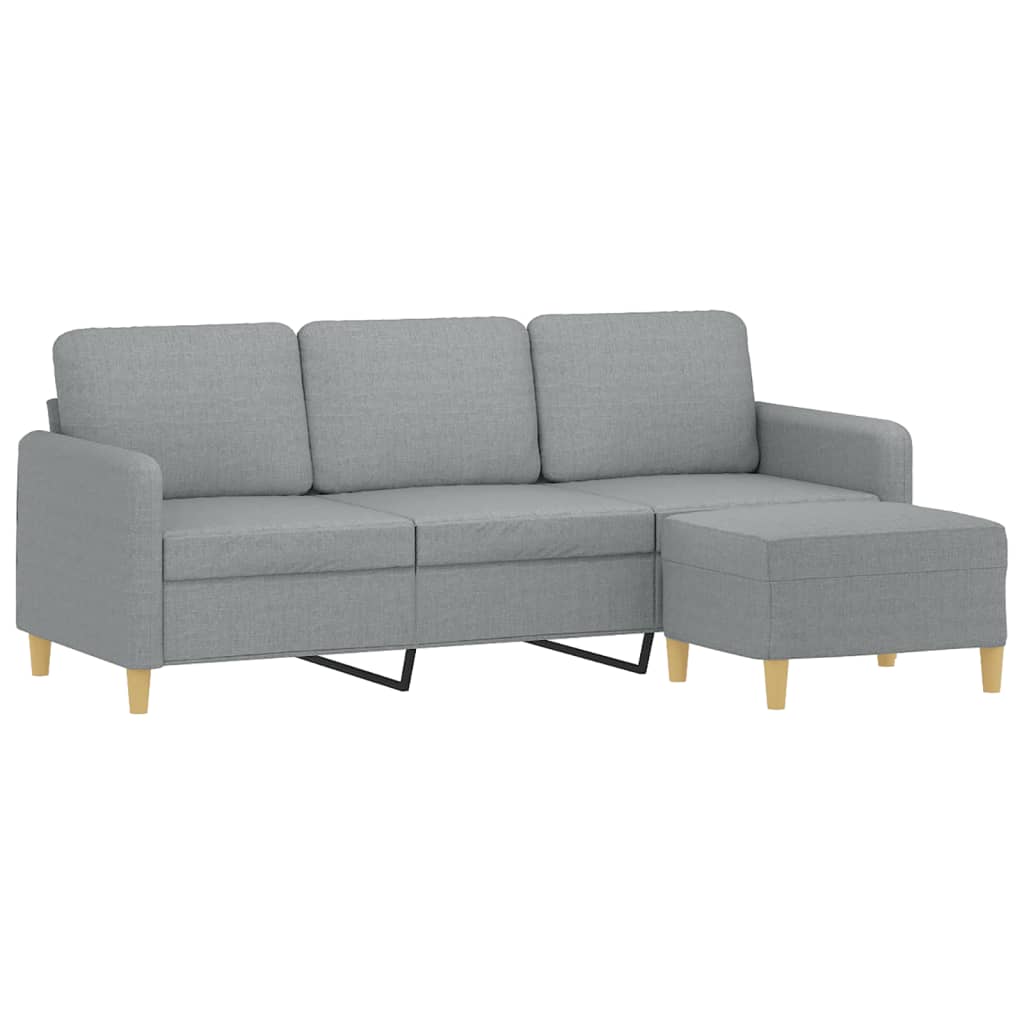 3-Sitzer-Sofa mit Hocker Hellgrau 180 cm Stoff