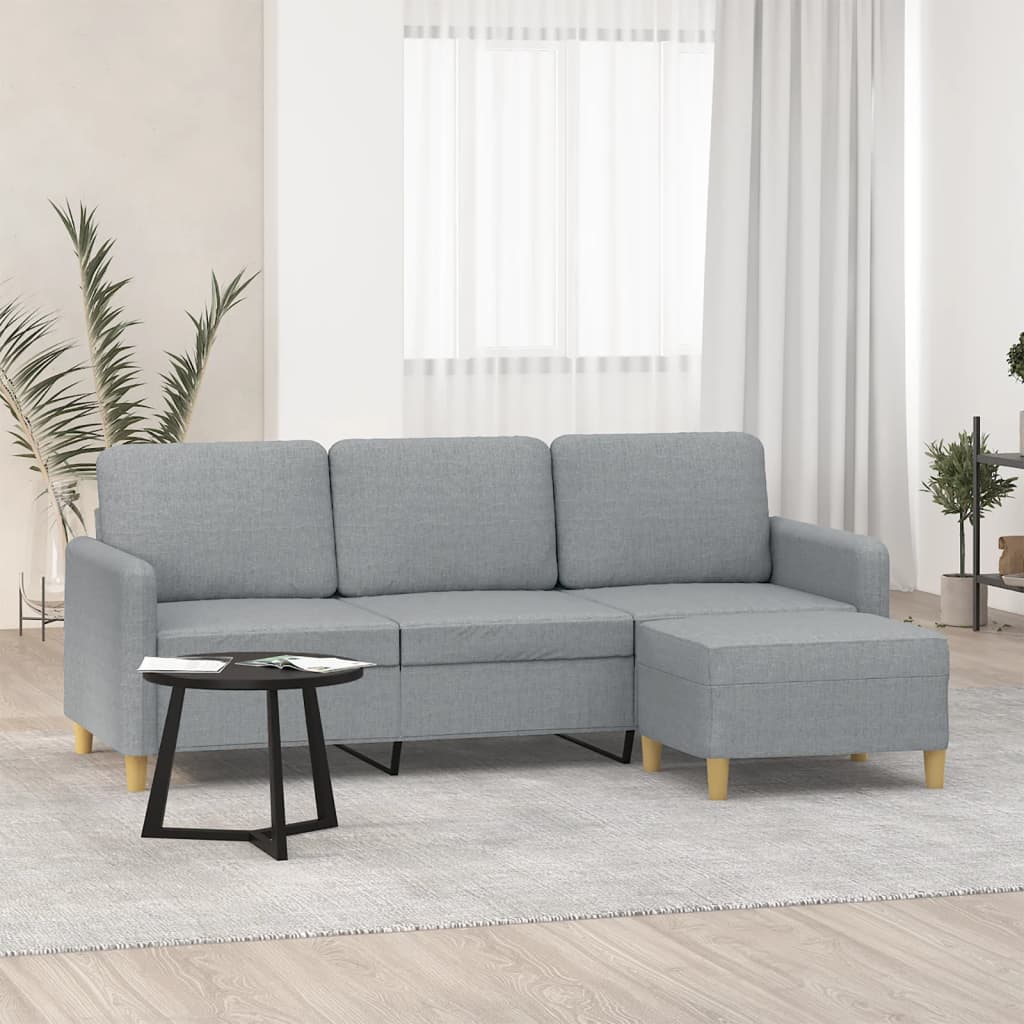 3-Sitzer-Sofa mit Hocker Hellgrau 180 cm Stoff