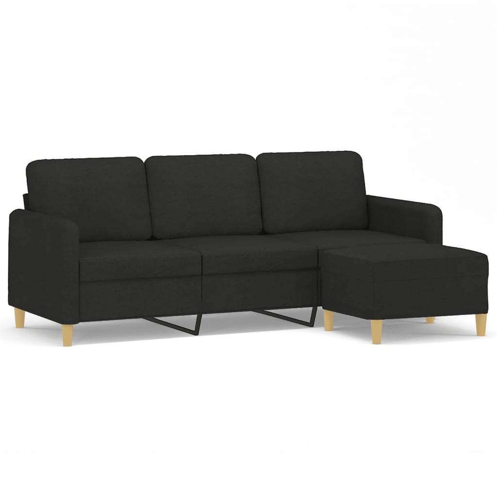 3-Sitzer-Sofa mit Hocker Schwarz 180 cm Stoff