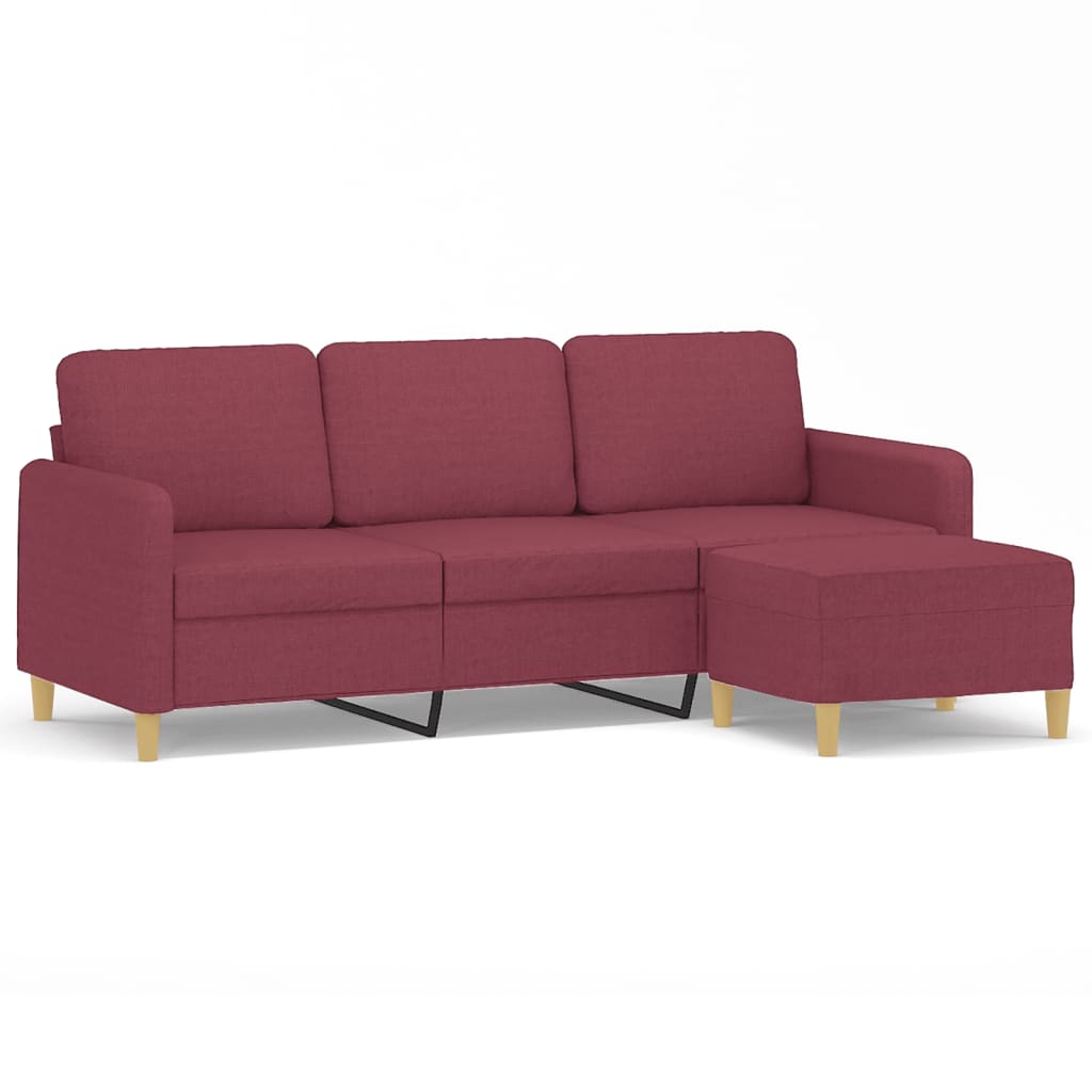 3-Sitzer-Sofa mit Hocker Weinrot 180 cm Stoff