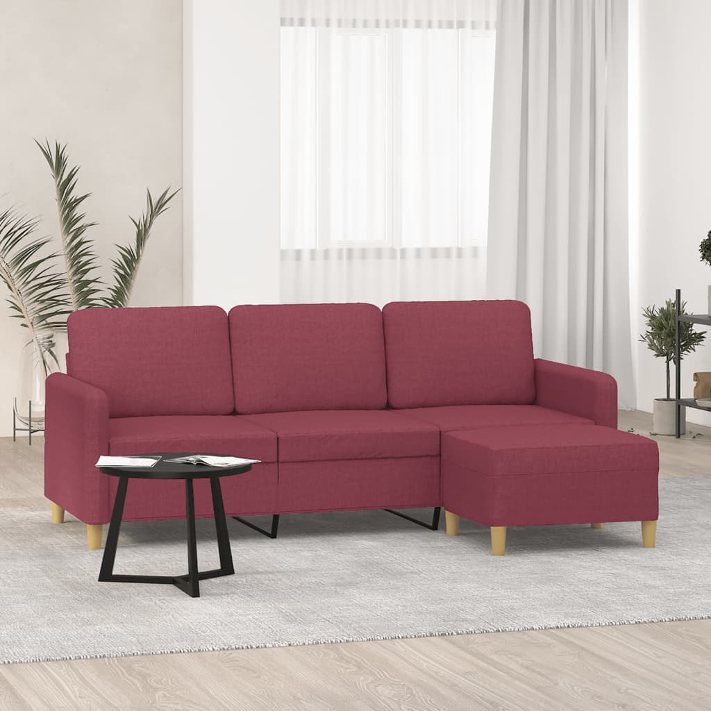 3-Sitzer-Sofa mit Hocker Weinrot 180 cm Stoff