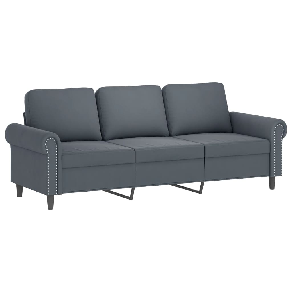 3-Sitzer-Sofa mit Hocker Dunkelgrau 180 cm Samt