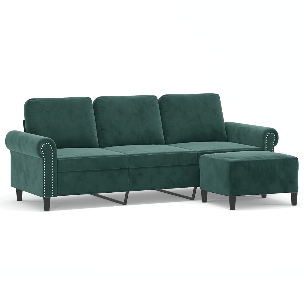 3-Sitzer-Sofa mit Hocker Dunkelgrün 180 cm Samt