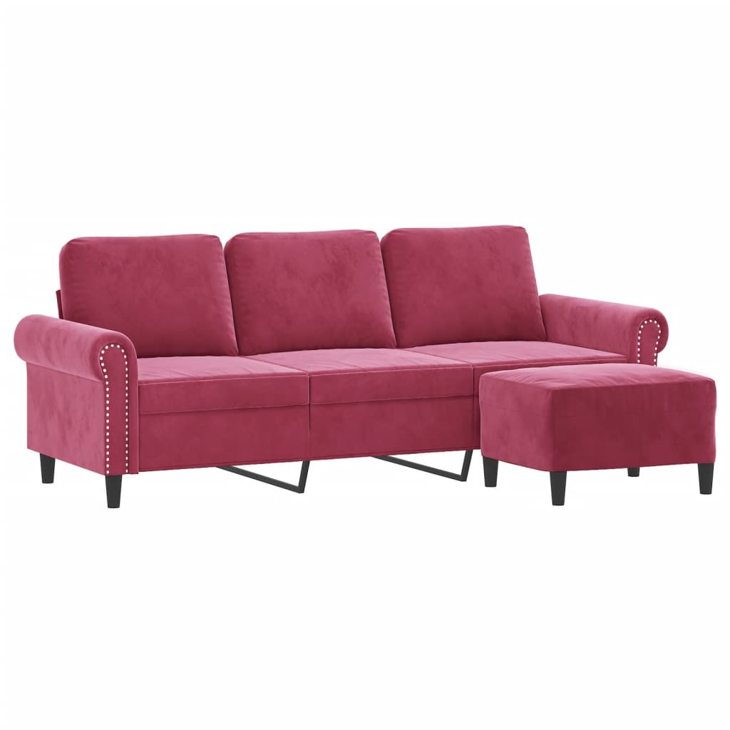 3-Sitzer-Sofa mit Hocker Weinrot 180 cm Samt