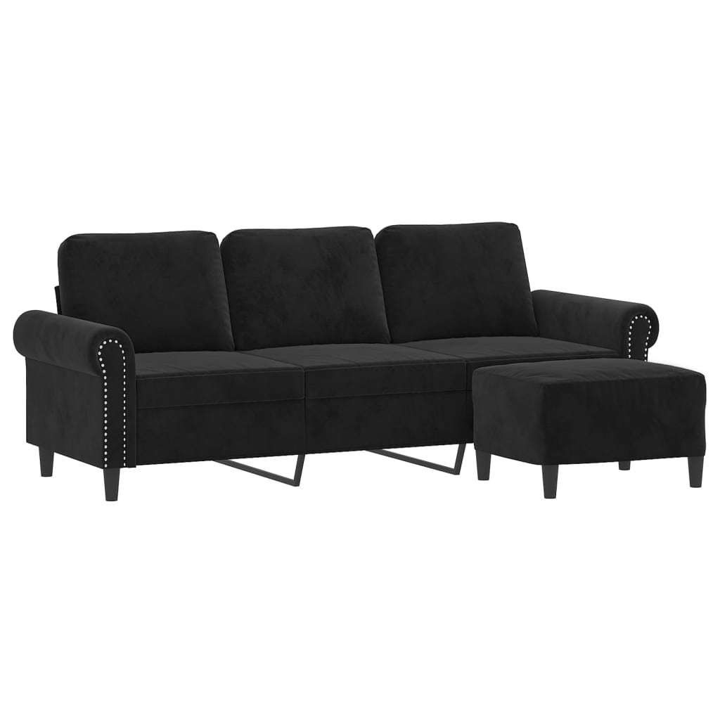 3-Sitzer-Sofa mit Hocker Schwarz 180 cm Samt